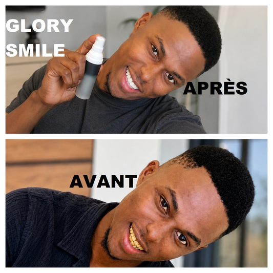 GlorySmile : Élimine la couleur jaune et la mauvaise haleine Puis Ronge les tartes et soulage les maux de dents grâce sa formule médicinale en sorbitol et xylitol silice .