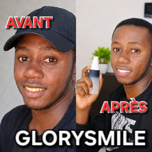 GlorySmile : Élimine la couleur jaune et la mauvaise haleine Puis Ronge les tartes et soulage les maux de dents grâce sa formule médicinale en sorbitol et xylitol silice .